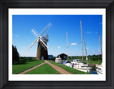 Framed Drainage windmill at the riverside, Horsey Windpump, Horsey, Norfolk, East Anglia, England Print