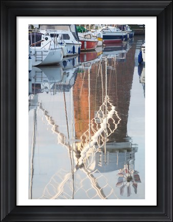 Framed Reflection of drainage windmill in the river, Horsey Windpump, Horsey, Norfolk, East Anglia, England Print
