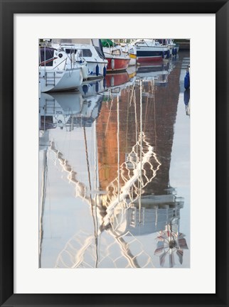 Framed Reflection of drainage windmill in the river, Horsey Windpump, Horsey, Norfolk, East Anglia, England Print
