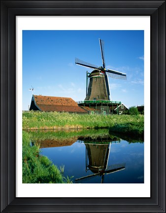 Framed Windmill, Zaanse Schans, Netherlands Reflection Print