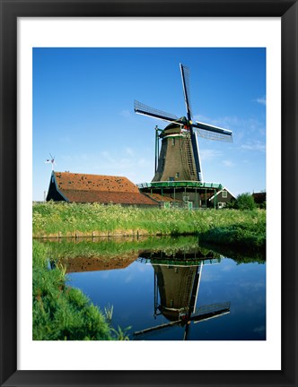 Framed Windmill, Zaanse Schans, Netherlands Reflection Print