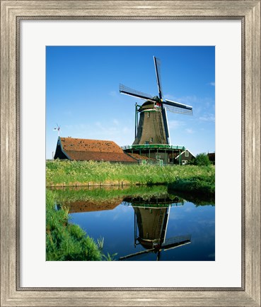 Framed Windmill, Zaanse Schans, Netherlands Reflection Print