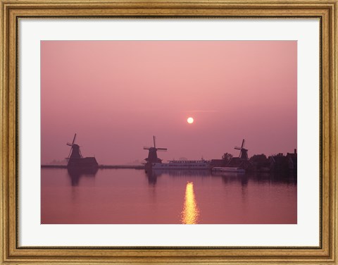 Framed Windmills at Sunrise, Zaanse Schans, Netherlands Print