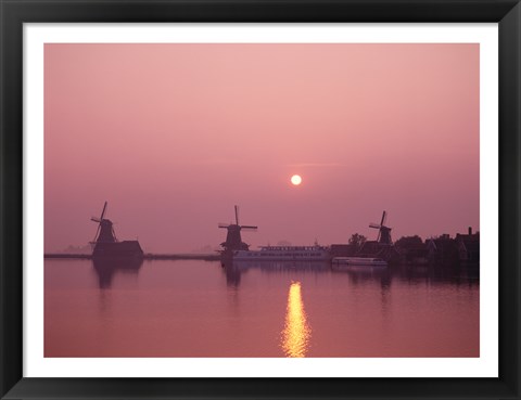 Framed Windmills at Sunrise, Zaanse Schans, Netherlands Print