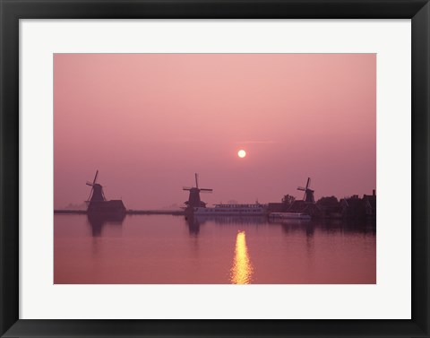 Framed Windmills at Sunrise, Zaanse Schans, Netherlands Print