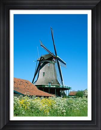 Framed Windmill and Cyclists, Zaanse Schans, Netherlands Print