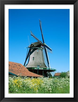 Framed Windmill and Cyclists, Zaanse Schans, Netherlands Print