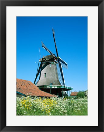 Framed Windmill and Cyclists, Zaanse Schans, Netherlands Print