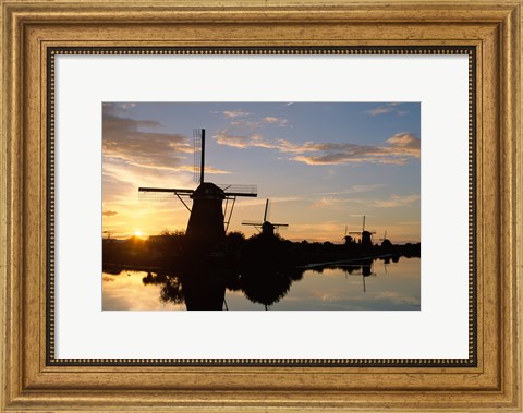 Framed Silhouette, Windmills at Sunset, Kinderdijk, Netherlands Print