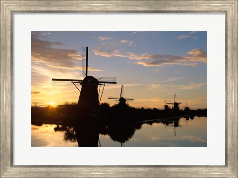 Framed Silhouette, Windmills at Sunset, Kinderdijk, Netherlands Print