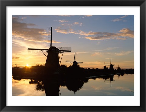 Framed Silhouette, Windmills at Sunset, Kinderdijk, Netherlands Print