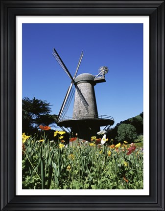 Framed Low angle view of a traditional windmill, Queen Wilhelmina Garden, Golden Gate Park, San Francisco, California, USA Print