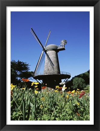 Framed Low angle view of a traditional windmill, Queen Wilhelmina Garden, Golden Gate Park, San Francisco, California, USA Print