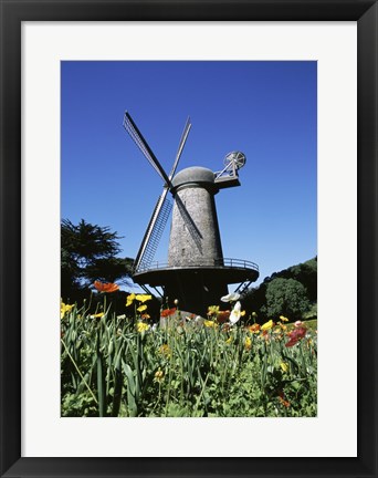 Framed Low angle view of a traditional windmill, Queen Wilhelmina Garden, Golden Gate Park, San Francisco, California, USA Print