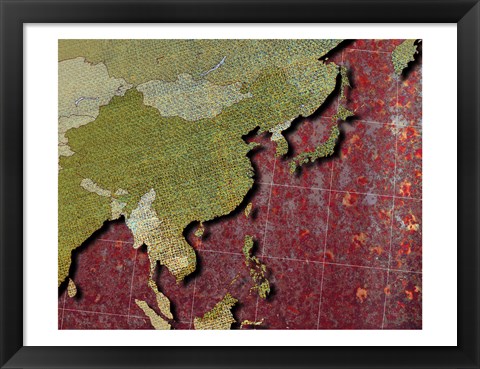 Framed Close-up of a world map - red Print