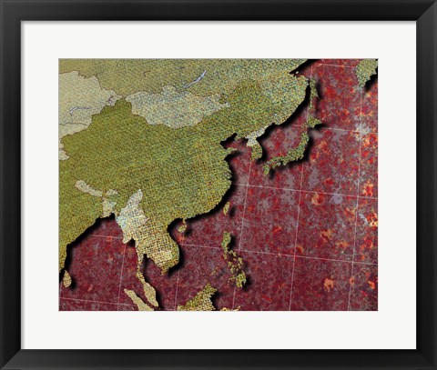 Framed Close-up of a world map - red Print