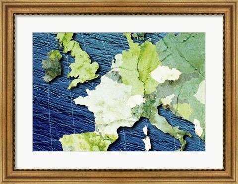Framed Close-up of a world map - blue and green Print