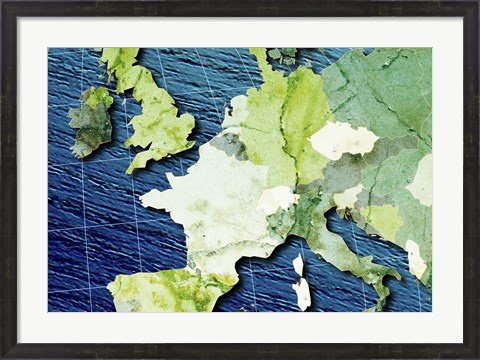 Framed Close-up of a world map - blue and green Print