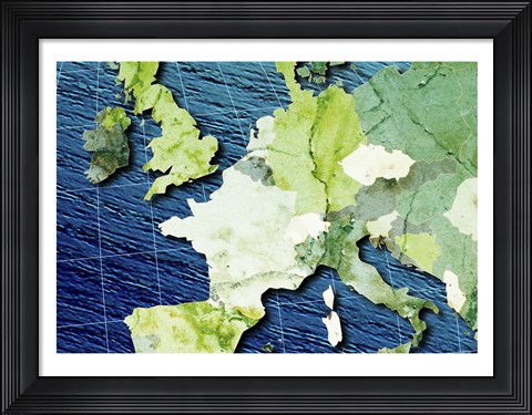 Framed Close-up of a world map - blue and green Print