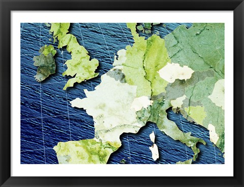 Framed Close-up of a world map - blue and green Print