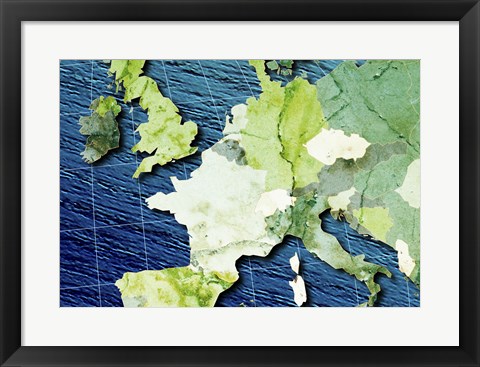 Framed Close-up of a world map - blue and green Print