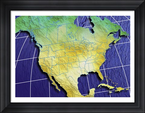 Framed Close-up of a map of North America Print