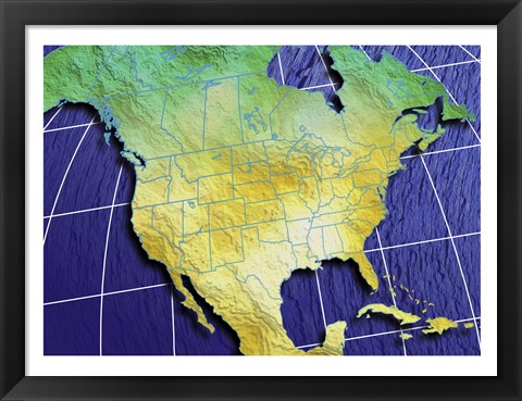Framed Close-up of a map of North America Print