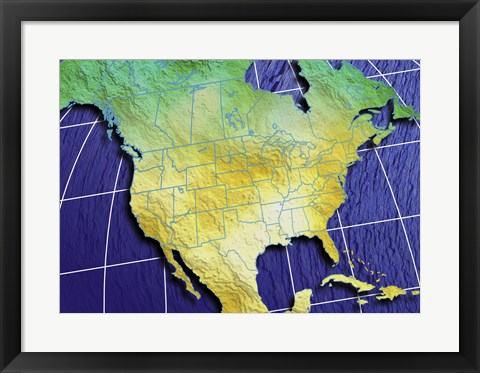 Framed Close-up of a map of North America Print