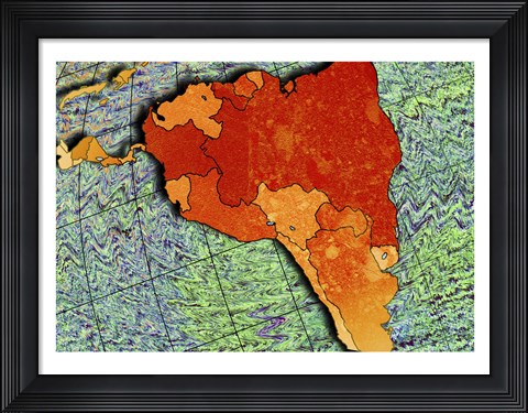 Framed Close-up of a map of South America Print