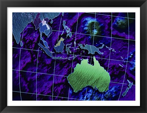 Framed Close-up of a map of Australia Print