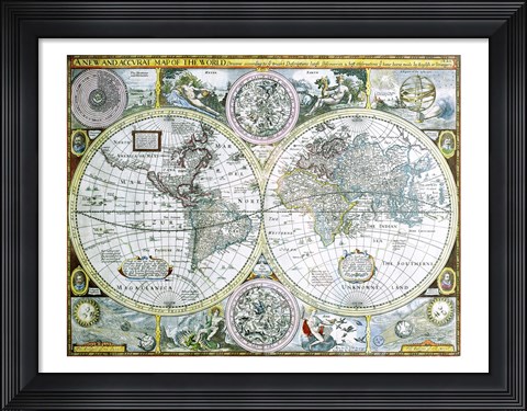 Framed Close-up of a world map, John Speed, 1626 Print