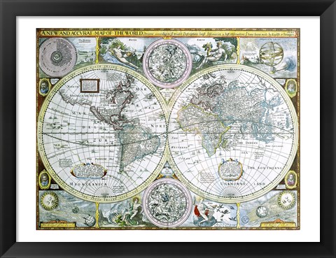 Framed Close-up of a world map, John Speed, 1626 Print