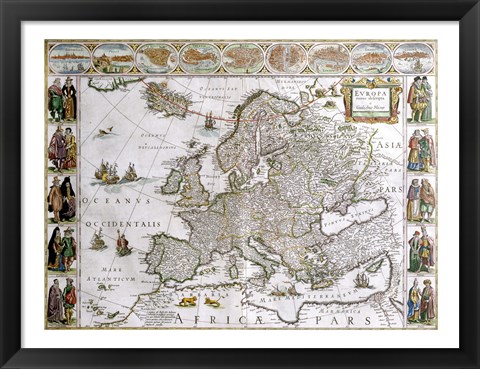 Framed Close-up of the map of Europe, Joan Bleau, 1630 Print