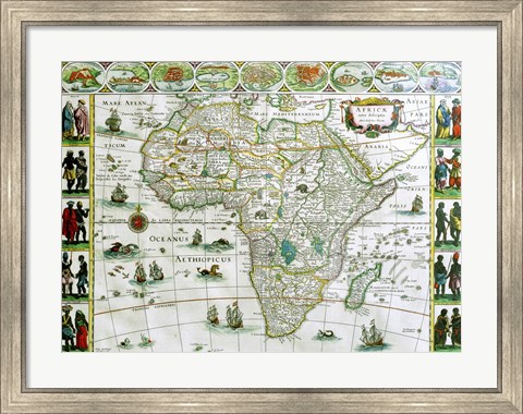 Framed Close-up of the map of Africa, Joan Bleau, 1630 Print