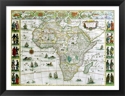 Framed Close-up of the map of Africa, Joan Bleau, 1630 Print