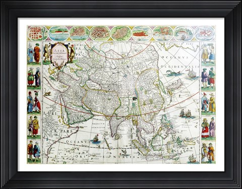 Framed Close-up of the map of Asia, Joan Bleau, 1630 Print