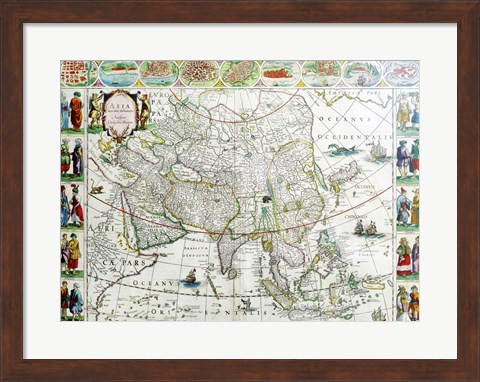 Framed Close-up of the map of Asia, Joan Bleau, 1630 Print