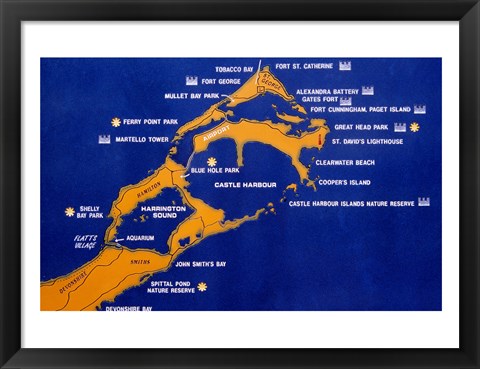 Framed Close-up of map of Bermuda Print