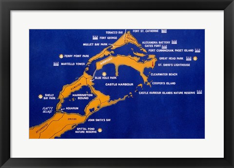 Framed Close-up of map of Bermuda Print