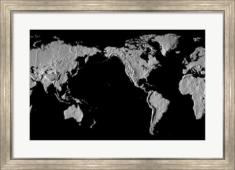 Framed Close-up of a world map - black Print