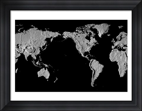 Framed Close-up of a world map - black Print
