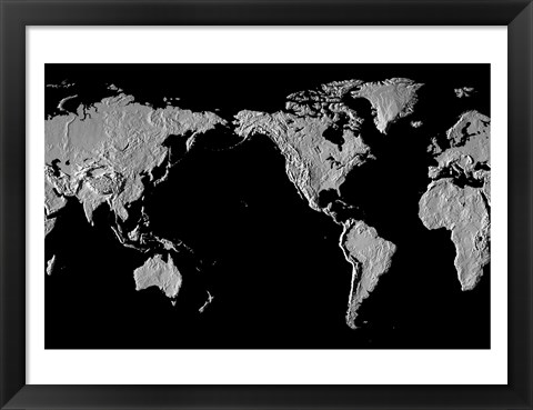 Framed Close-up of a world map - black Print