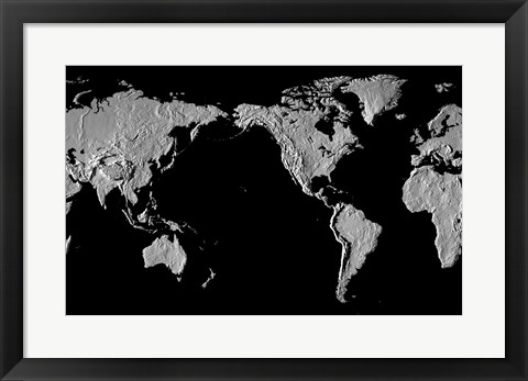 Framed Close-up of a world map - black Print