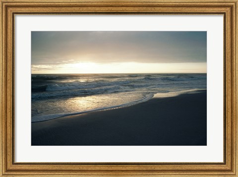 Framed Waves breaking on the beach at sunrise Print