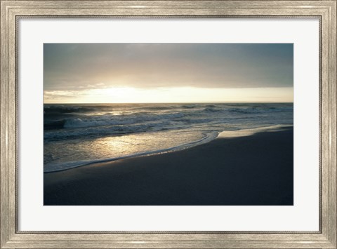 Framed Waves breaking on the beach at sunrise Print