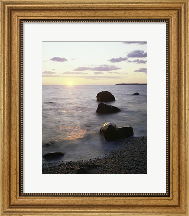 Framed Rocks on the beach at sunrise Print
