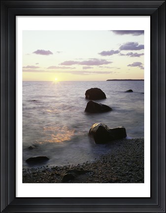 Framed Rocks on the beach at sunrise Print
