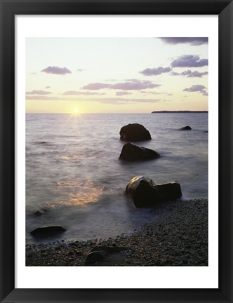 Framed Rocks on the beach at sunrise Print