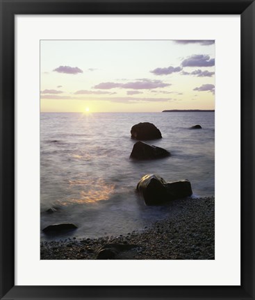 Framed Rocks on the beach at sunrise Print