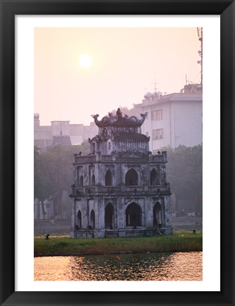 Framed Pagoda at the water&#39;s edge during sunrise, Hoan Kiem Lake and Tortoise Pagoda, Hanoi, Vietnam Print